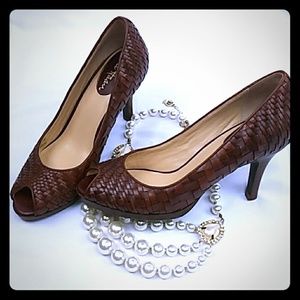 Cole Haan Nike Air 6 brown woven leather peep toe